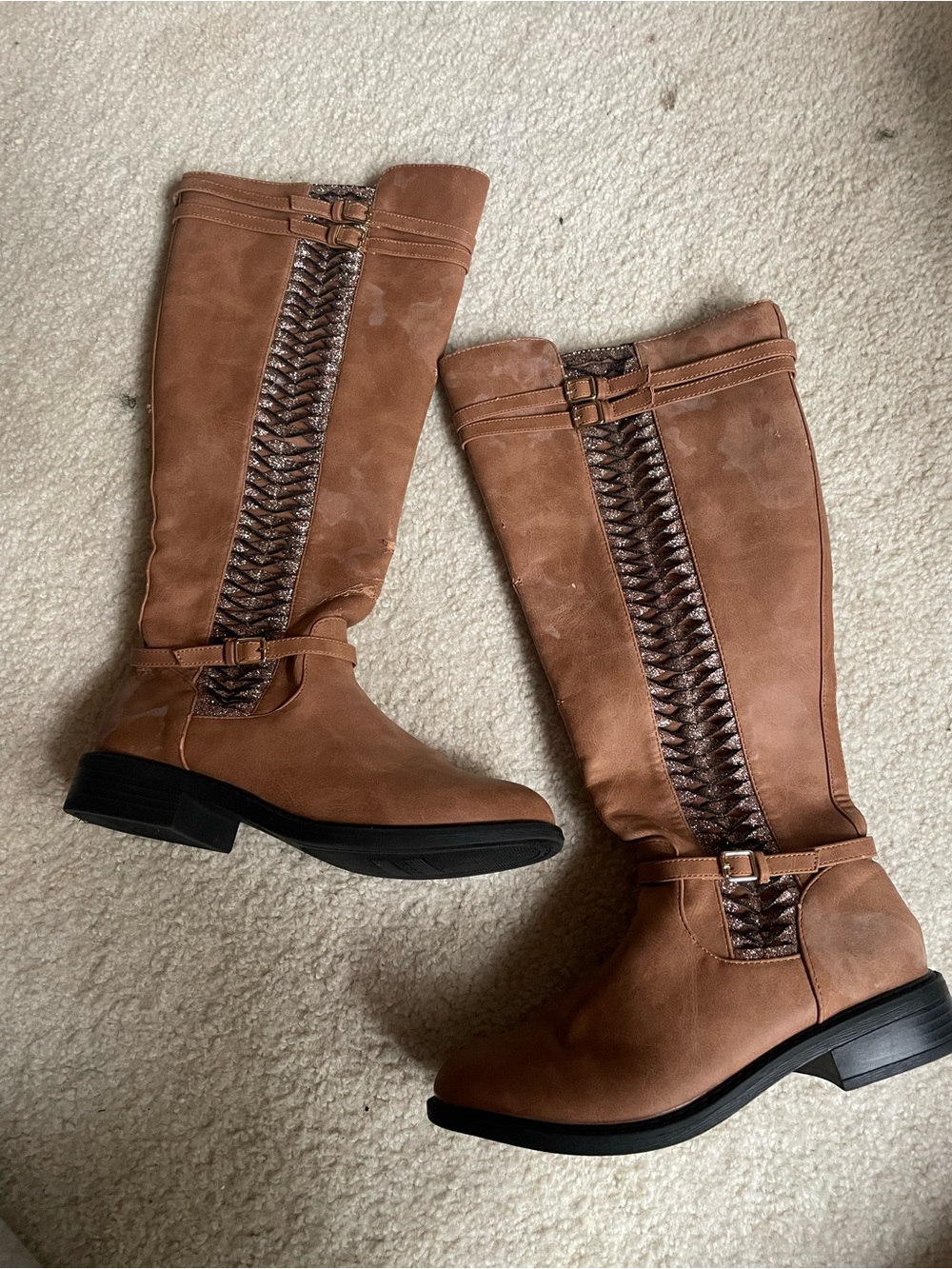 Sophie17 Tan Over-the-Knee Boots with Braided Detail